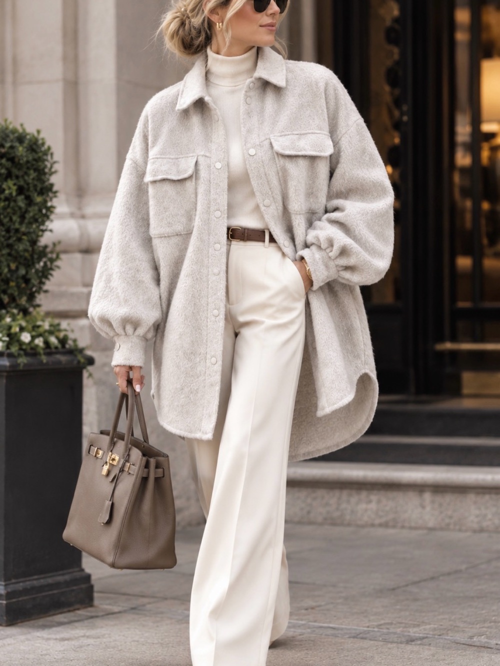 Runway Cream Cape Oversized Jacket - 95% Wool 5% Cashmere Shacket